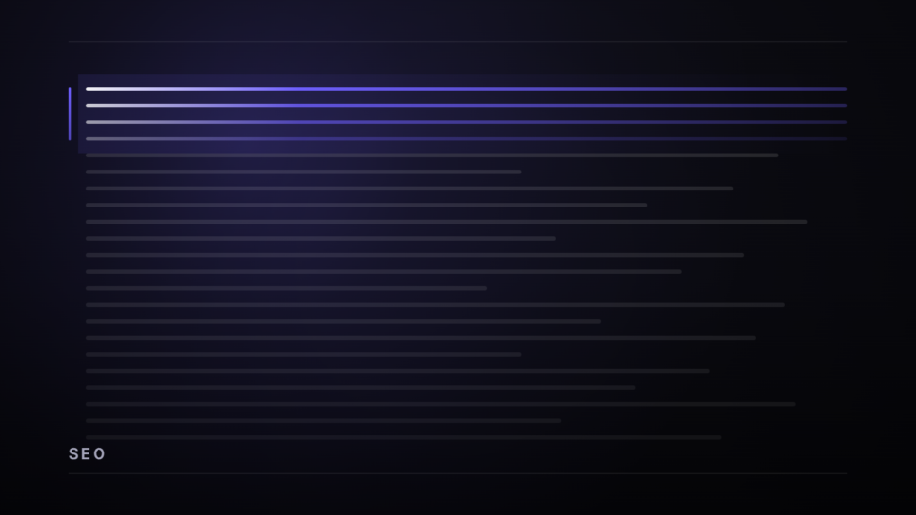 Abstract cover graphic: a long column of faint horizontal lines like a document, with only the top few lines bright violet and full width