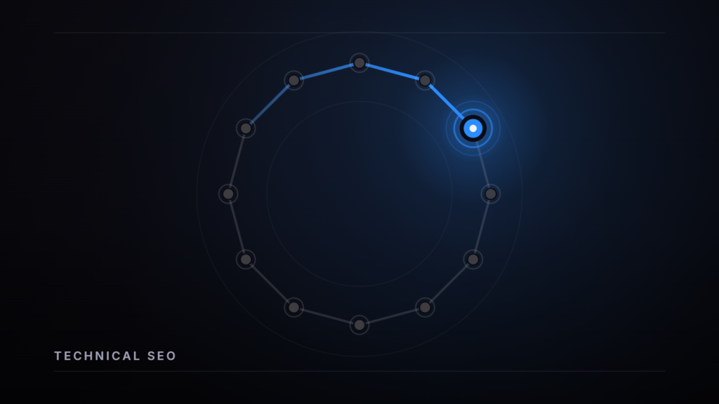 Abstract cover graphic: a ring of connected dots forming a loop, with one node lit bright azure and a glowing trail arriving at it